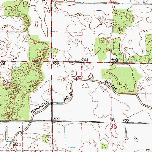 Topographic Map of Bonnell Number Two Ditch, IN