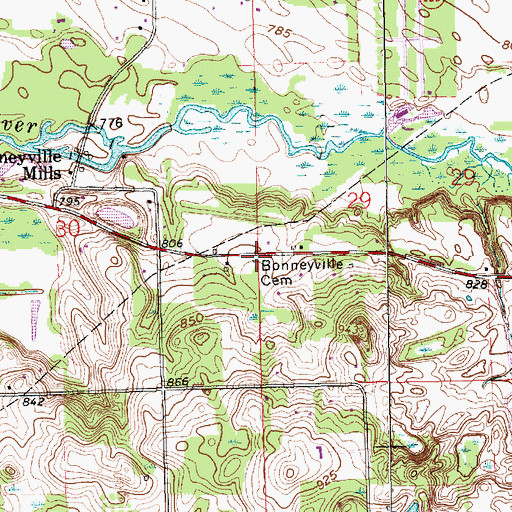 Topographic Map of Bonneyville Cemetery, IN