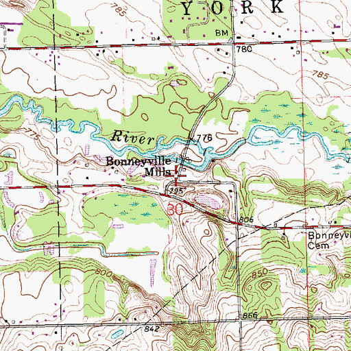 Topographic Map of Bonneyville Mills, IN
