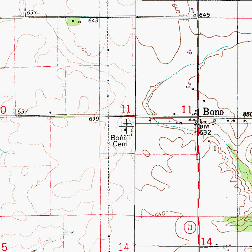 Topographic Map of Bono Cemetery, IN