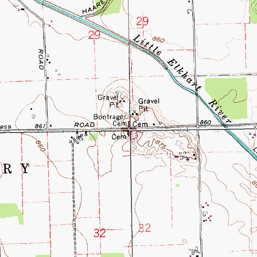 Topographic Map of Bontrager Cemetery, IN