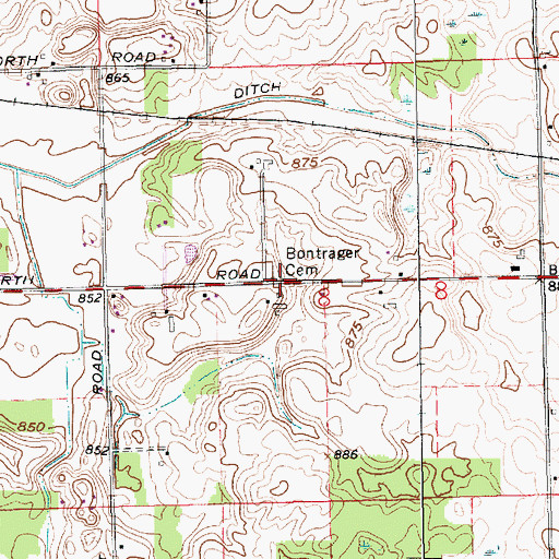 Topographic Map of Bontrager Cemetery, IN