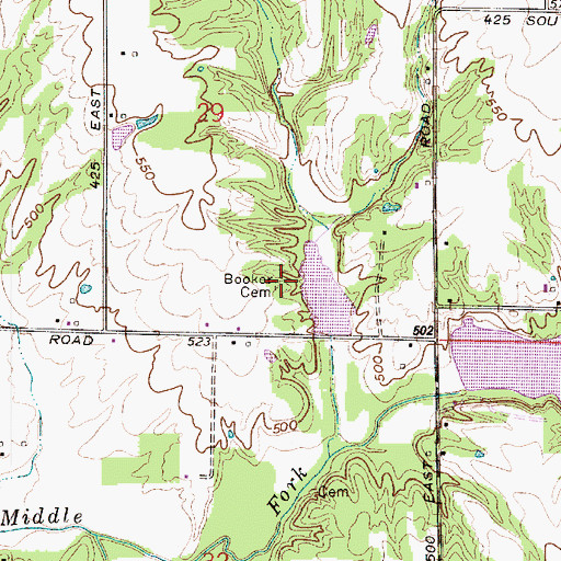 Topographic Map of Booker Cemetery, IN