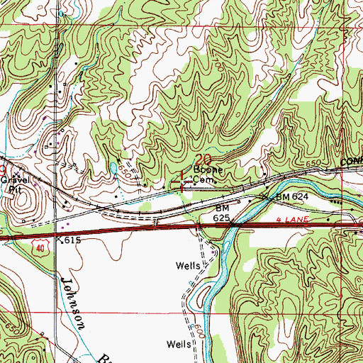 Topographic Map of Lower Boone Cemetery, IN