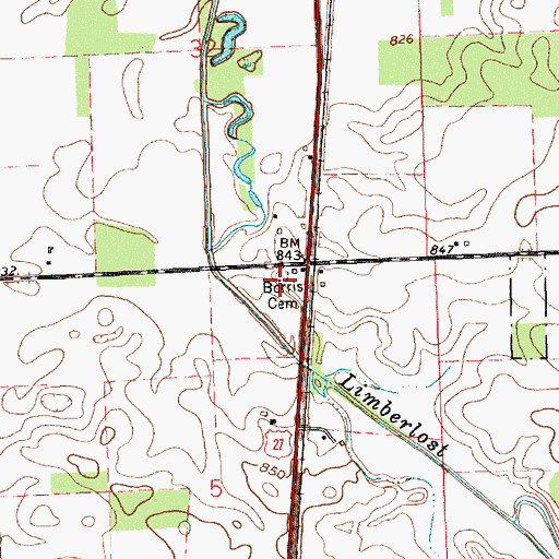 Topographic Map of Borris Cemetery, IN