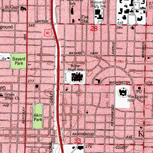 Topographic Map of Bosse High School, IN