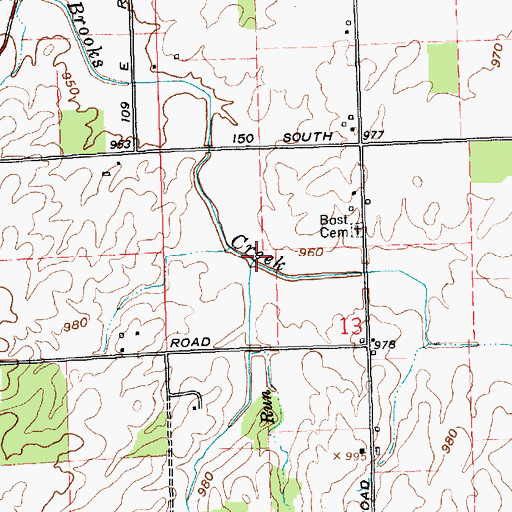 Topographic Map of Bost Run, IN
