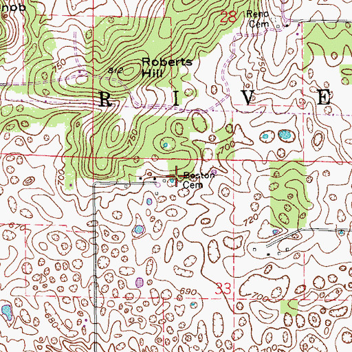Topographic Map of Boston Cemetery, IN
