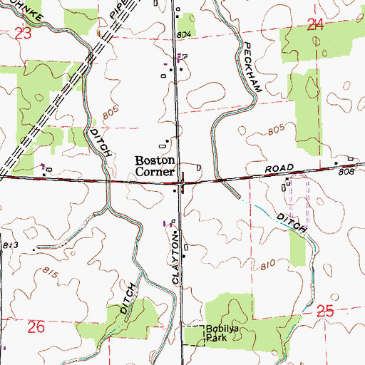 Topographic Map of Boston Corner, IN