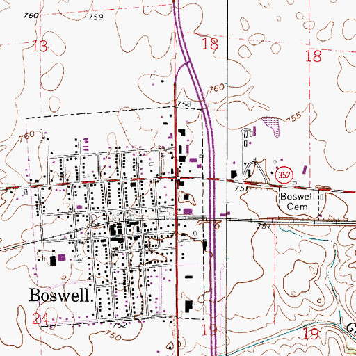 Topographic Map of Boswell, IN
