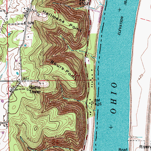 Topographic Map of Bours Points, IN