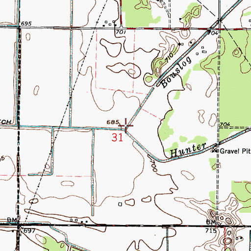 Topographic Map of Bouslog Branch, IN