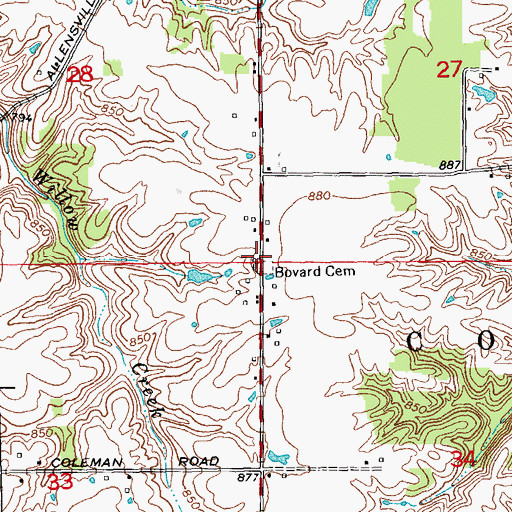 Topographic Map of Bovard Cemetery, IN