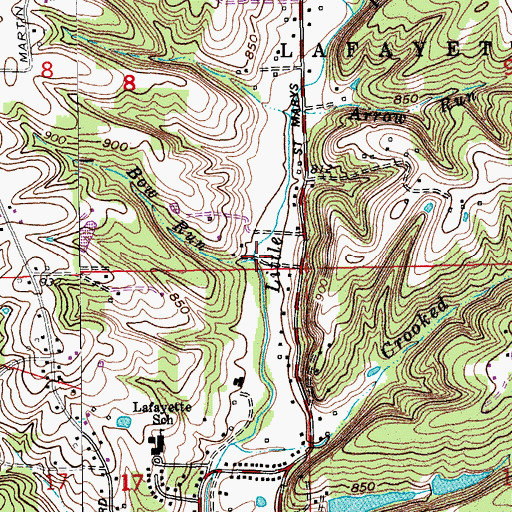 Topographic Map of Bow Run, IN