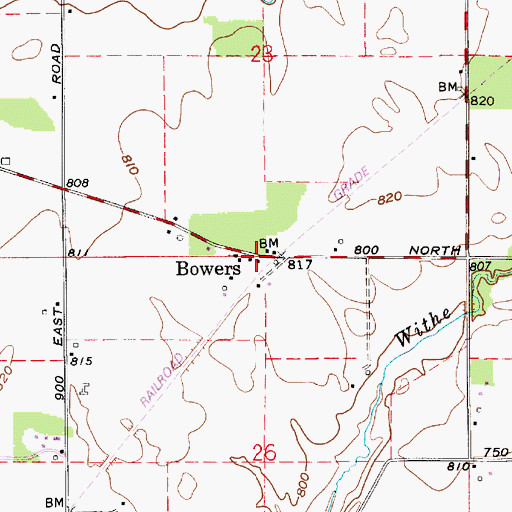Topographic Map of Bowers, IN