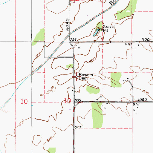 Topographic Map of Bowers Cemetery, IN