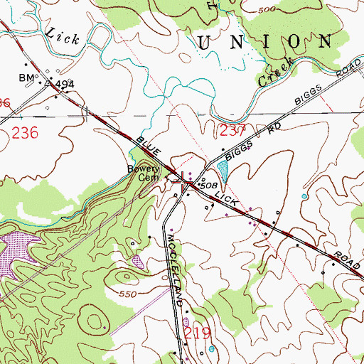 Topographic Map of Bowery Cemetery, IN