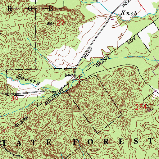 Topographic Map of Bowery Creek, IN