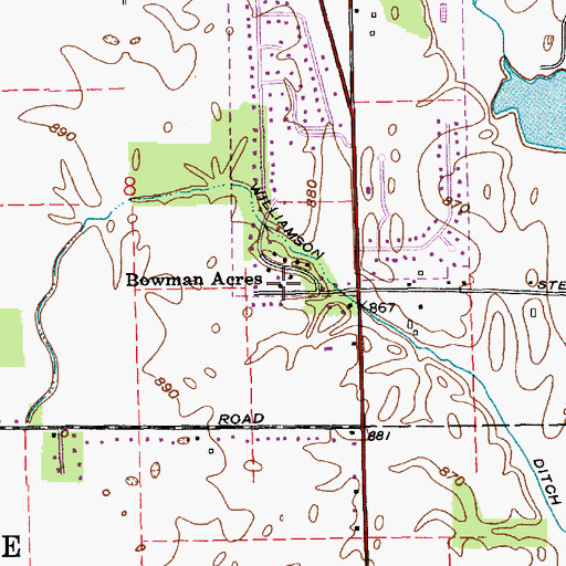 Topographic Map of Bowman Acres, IN