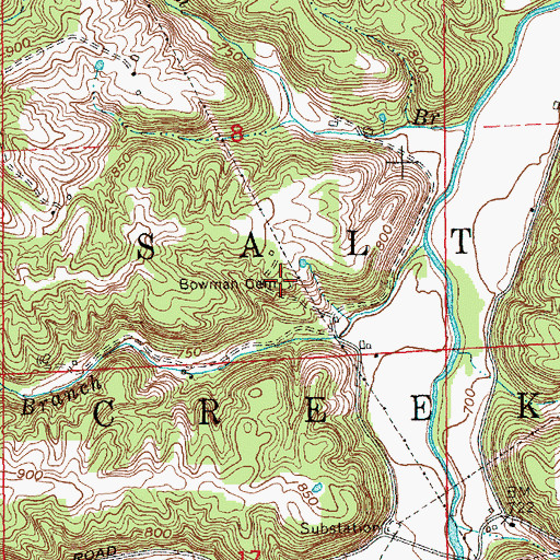 Topographic Map of Bowman Cemetery, IN