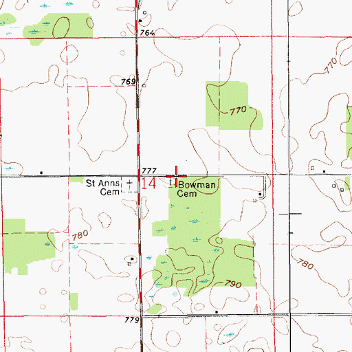Topographic Map of Bowman Cemetery, IN