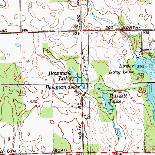 Topographic Map of Bowman Lake, IN