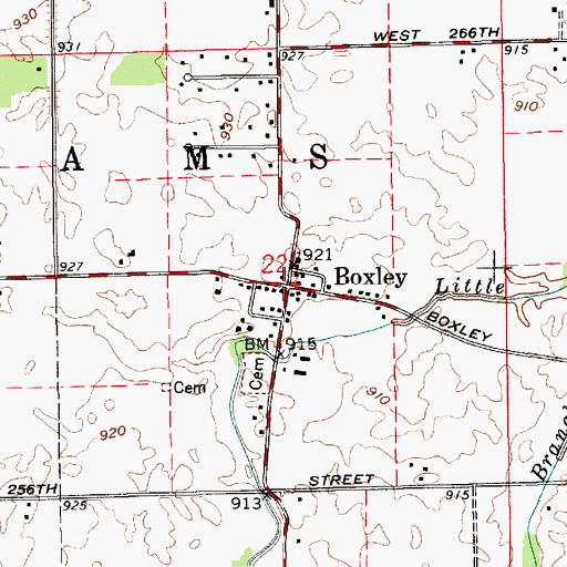 Topographic Map of Boxley, IN
