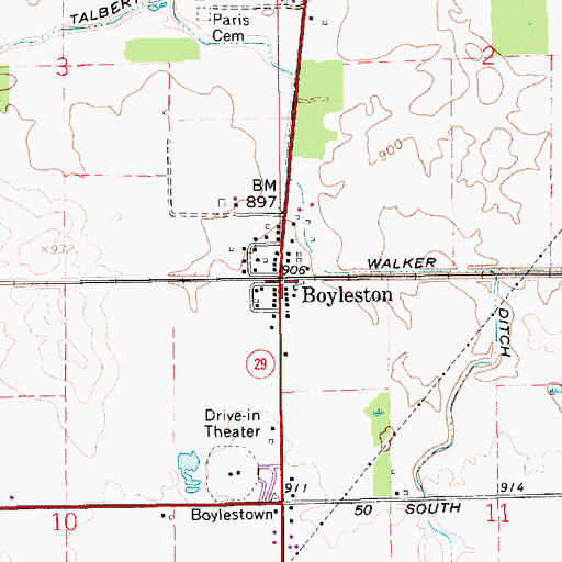 Topographic Map of Boyleston, IN