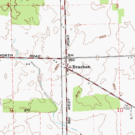 Topographic Map of Bracken, IN