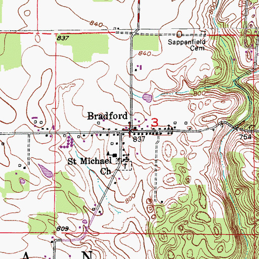 Topographic Map of Bradford, IN