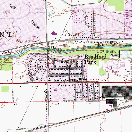 Topographic Map of Bradford Park, IN