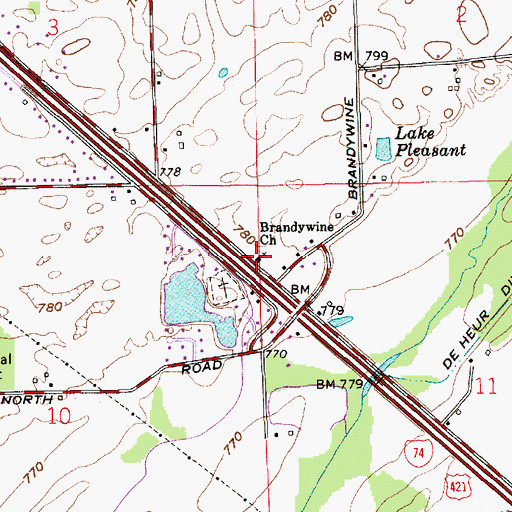 Topographic Map of Brandywine Church, IN