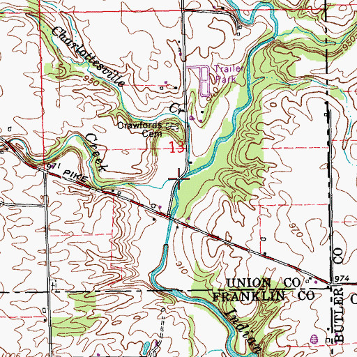 Topographic Map of Brandywine Creek, IN