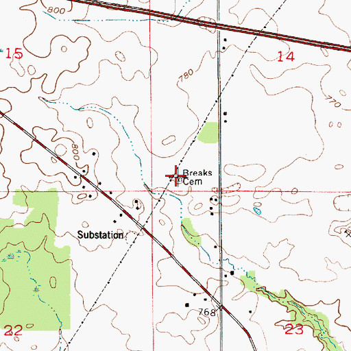 Topographic Map of Breaks Cemetery, IN