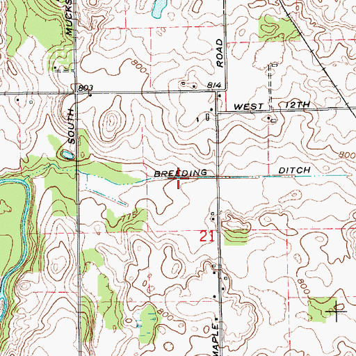 Topographic Map of Breeding Ditch, IN