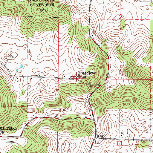 Topographic Map of Breedlove Cemetery, IN