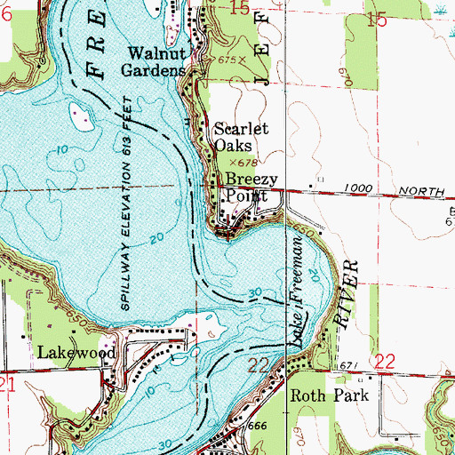 Topographic Map of Breezy Point, IN