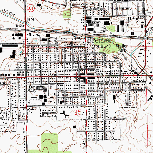 Topographic Map of Bremen, IN