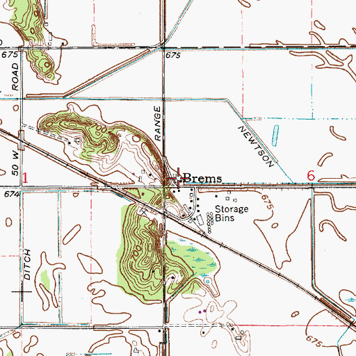Topographic Map of Brems, IN
