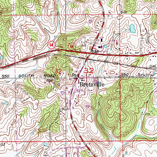 Topographic Map of Bretzville, IN