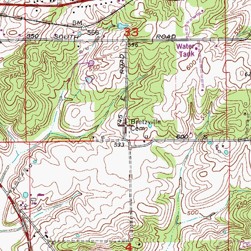 Topographic Map of Bretzville Cemetery, IN