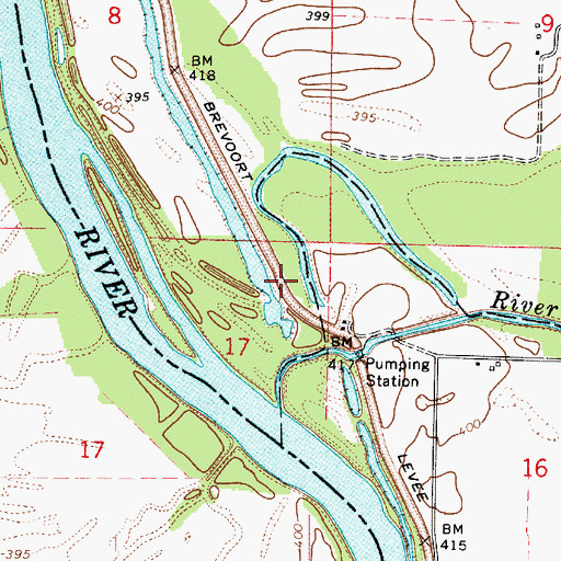 Topographic Map of Brevoort Levee, IN
