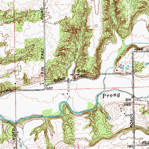 Topographic Map of Brian Cemetery, IN