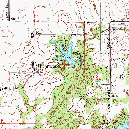 Topographic Map of Briarwood, IN