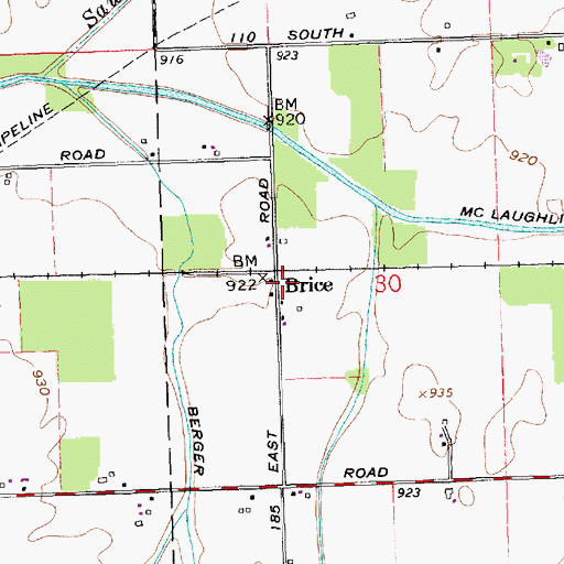 Topographic Map of Brice, IN