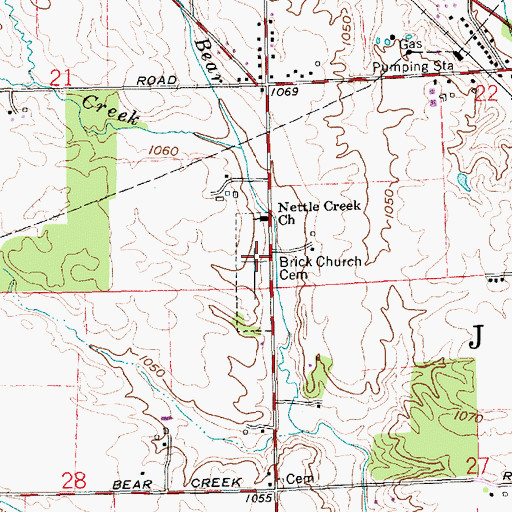 Topographic Map of Brick Church Cemetery, IN