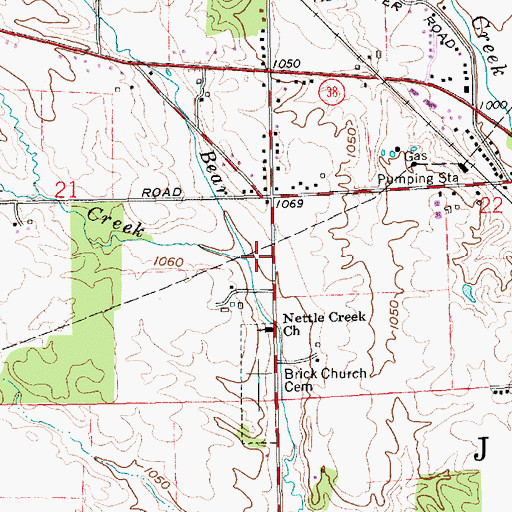 Topographic Map of Brick Creek, IN