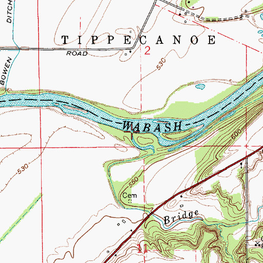 Topographic Map of Bridge Creek, IN