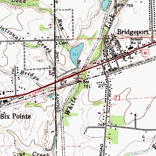Topographic Map of Bridge Creek, IN