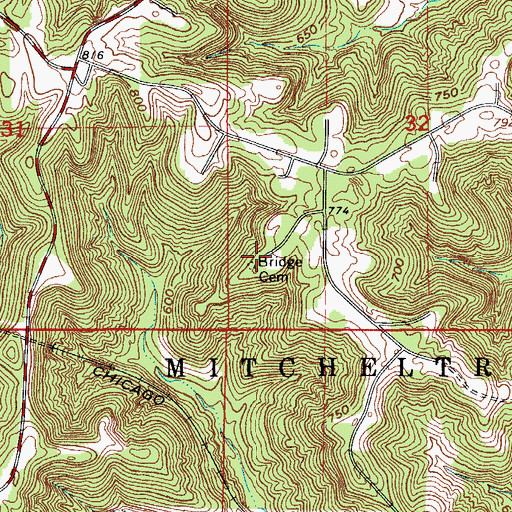 Topographic Map of Bridges Cemetery, IN